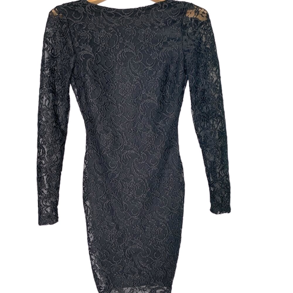 Windsor Backless Floral Lace Boat Neck Black Mini Dress in Size XS